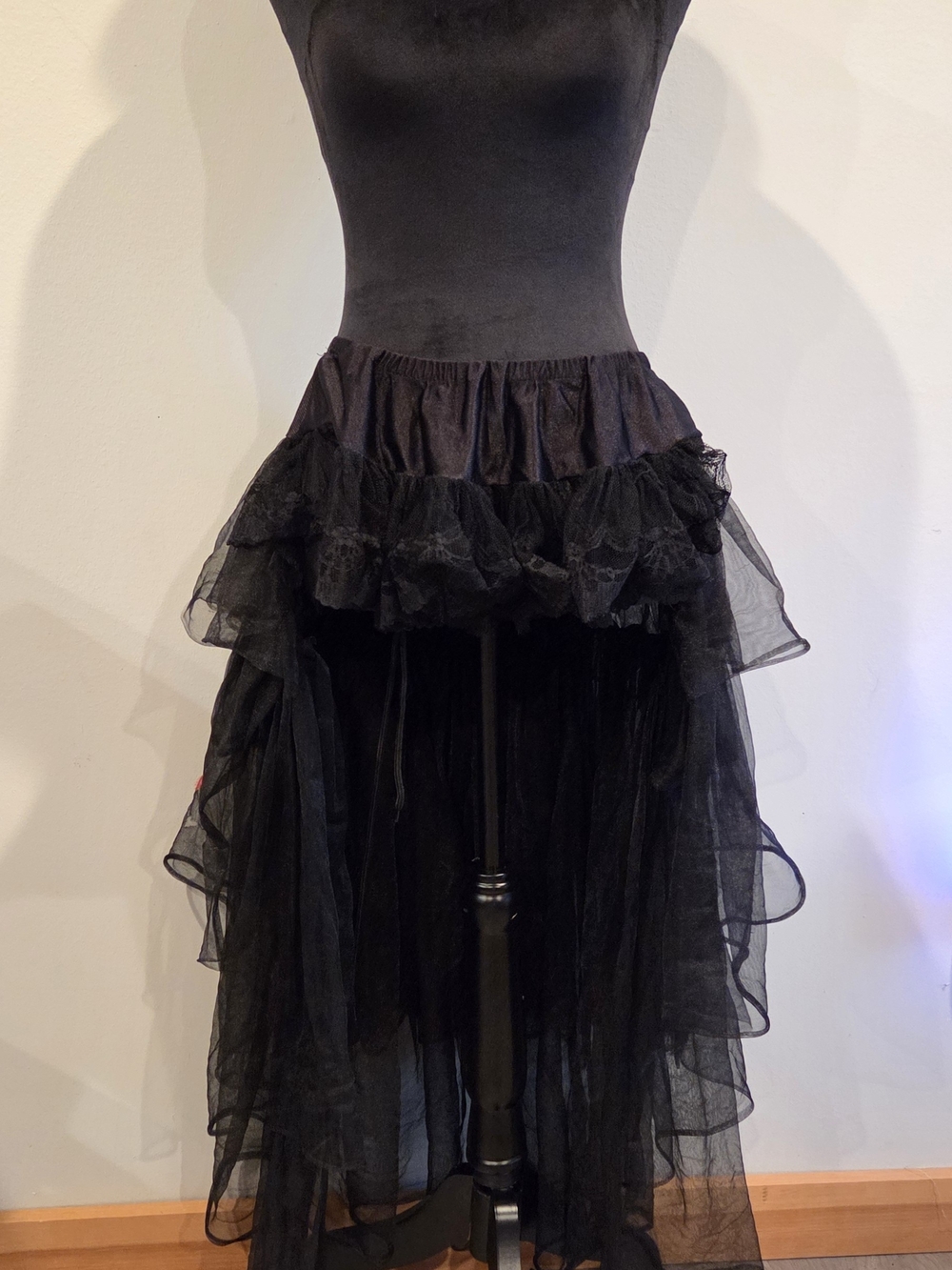 Black High-Low Tulle Ruffle Skirt